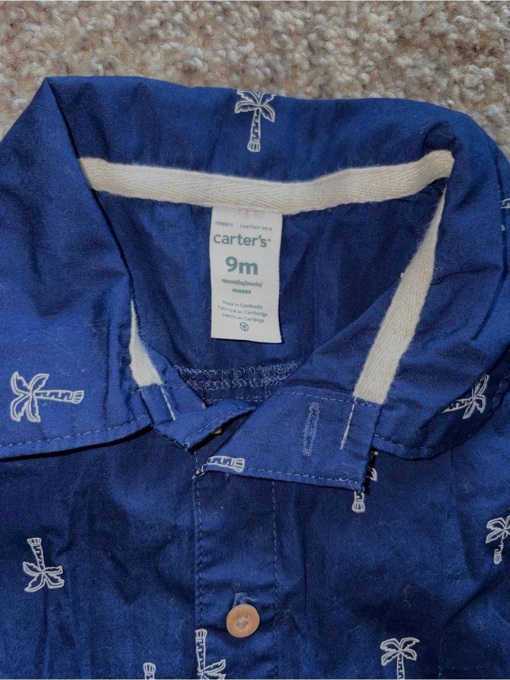 Carter's Navy Blue Palm Print Button-Up Romper